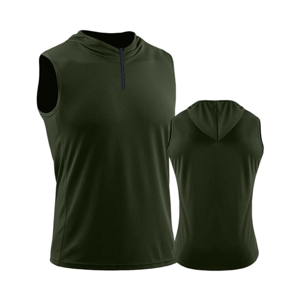 Camiseta sin mangas de cuello redondo para hombre, sudadera con capucha sin mangas de color liso, blusa deportiva con cremallera para hombre