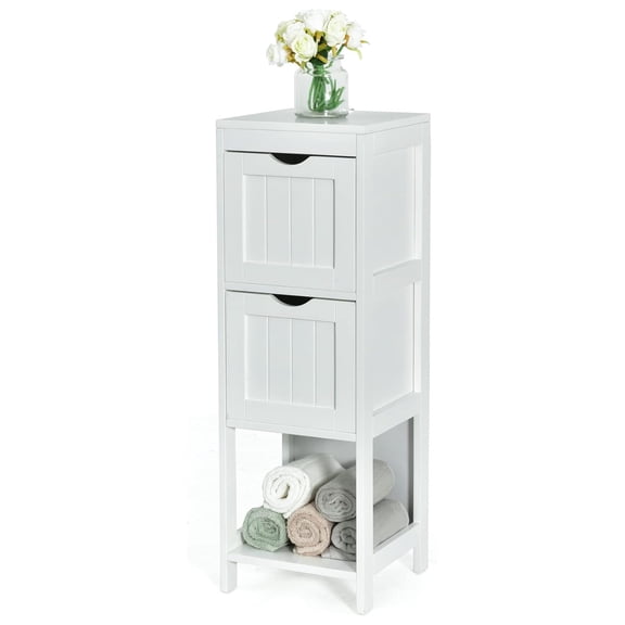 Bathroom Storage Cabinet, Narrow Floor Cabinet with 2 Removable Drawers & 2 Shelves, 35” 4-Tier Tower Storage Organizer for Bathroom, Living Room, Entryway (White)