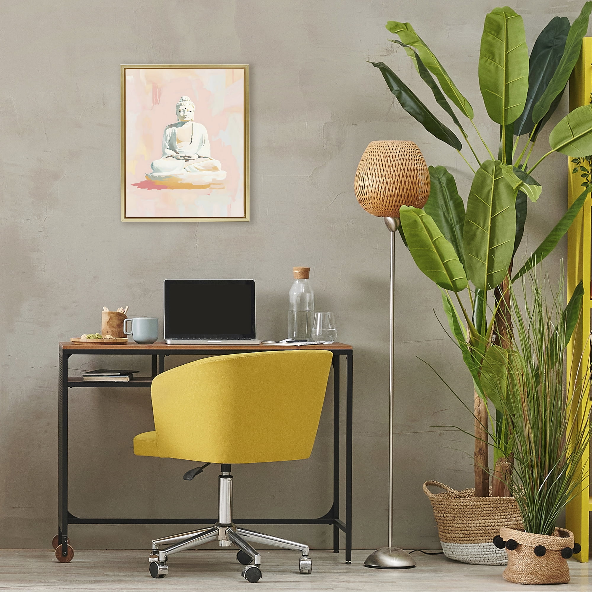 Stupell Industries Pastel Buddha In Quiet Meditation Gold Framed Floater Canvas Wall Art, design by The Prints Vibe