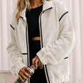 thumbnail image 4 of Women's Zipper Cropped Fleece Jacket Lapel Fuzzy Warm Winter Sherpas Coat, 4 of 8