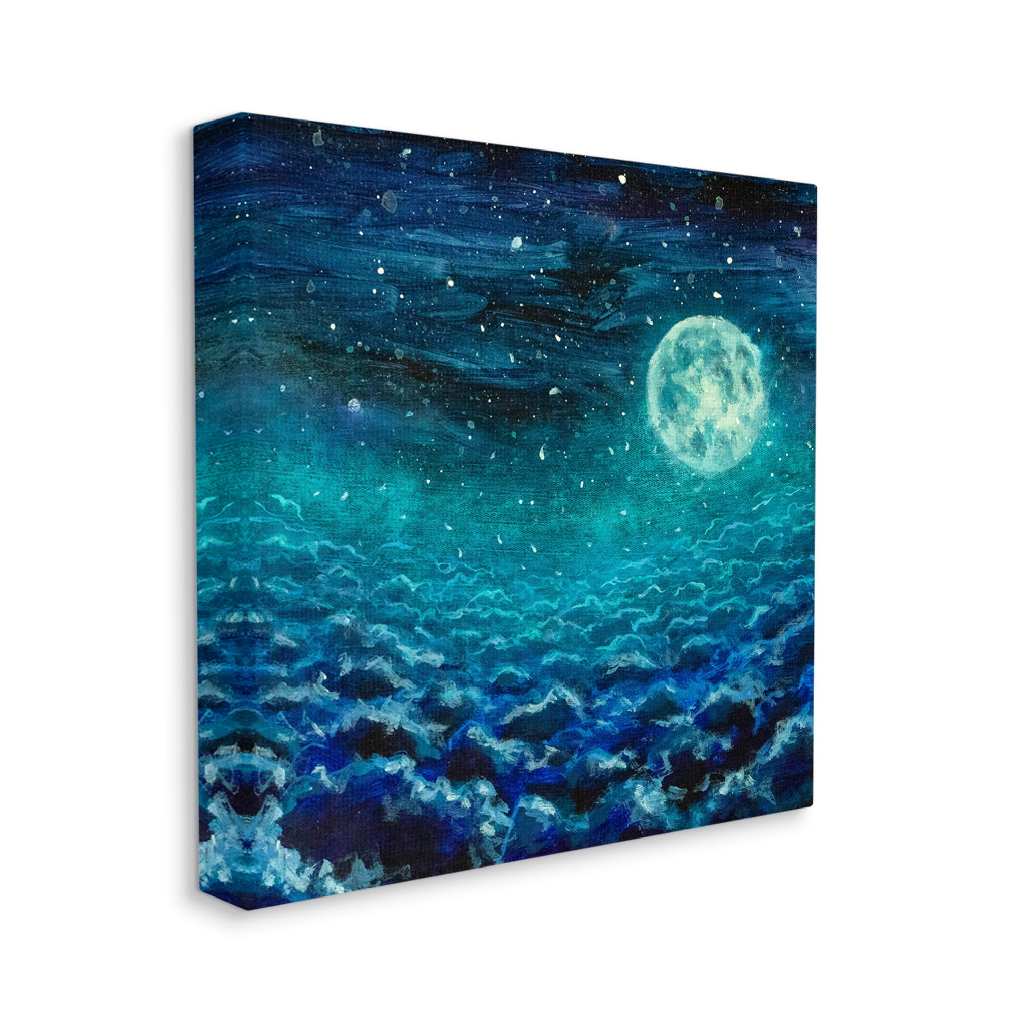 Stupell Industries Moon & Clouds Painting Nature Painting Gallery Wrapped Canvas Print Wall Art, 17 x 17