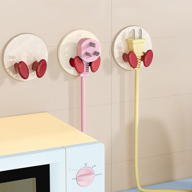 Gancho de Cordón Adhesivo, Soporte de Enchufe Montado en la Pared, Organizador de Cables con Adhesivo Fuerte, 5 x 5 cm para Cocina, Hogar, Oficina, Almacenamiento, Rosa, Blanco, Amarillo