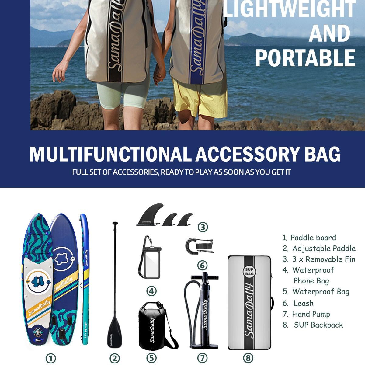 SamamDally 11' Inflatable Paddle Boards for Adults, 34'' Wide All-Around SUP Boards with Premium Accessories, Adjustable Paddle, Removable Fins, Hand Pump & Waterproof Bag (Navy Blue)