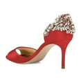thumbnail image 4 of XYD Women Bejeweled Heel Open Toe D'Orsay Stiletto Heels Satin Pumps Sparkling Crystal Bridal Wedding Shoes Size 5 Red, 4 of 4