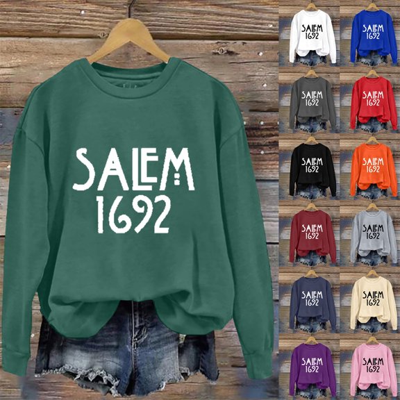 YVNAURA Women’s Vintage Salem 1692 They Missed One Witch Sweatshirt Funny Sarcastic Graphic Pullover Crewneck Long Sleeve Halloween Spooky Season Casual Fall Top 1 Pack, Green,L
