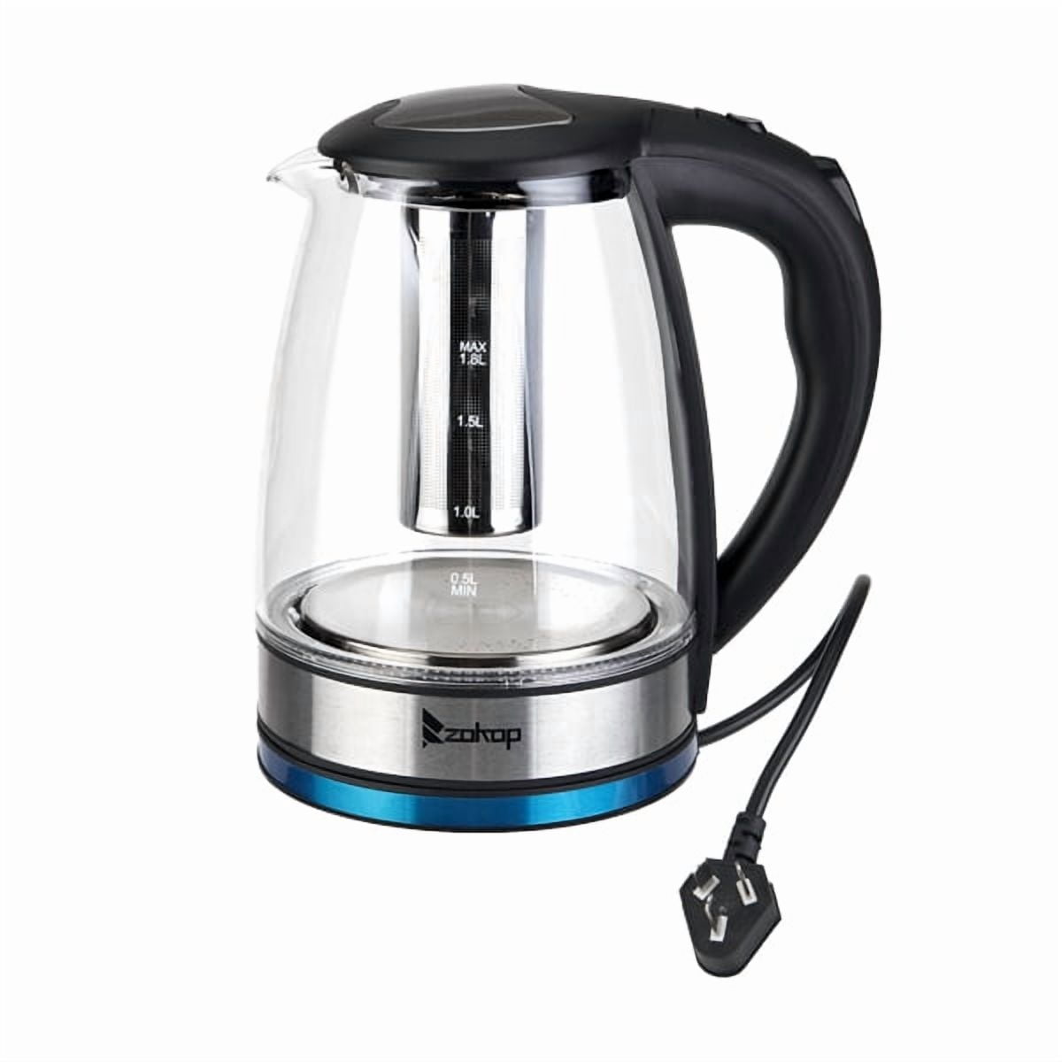 Alvantor 1.8L Electric Glass Kettle with Tea Infuser, Coffee Pot with 7-color LED Light, Auto Shut-off, Boil-dry Protection