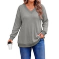 thumbnail image 3 of Fantaslook Waffle Knit Sweatshirts for Women Long Sleeve V Neck Sweater Shirts Pullover Casual Outfits Fall Tops, 3 of 11