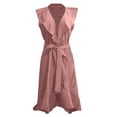 thumbnail image 5 of IDALL Robes d'Été, Robes Petites Femmes Col en V Manches Courtes à Volants Longue Robe Élégante, Robe Ajustée et Évasée, Robes Femmes Robe Or Rose TG, 5 of 5