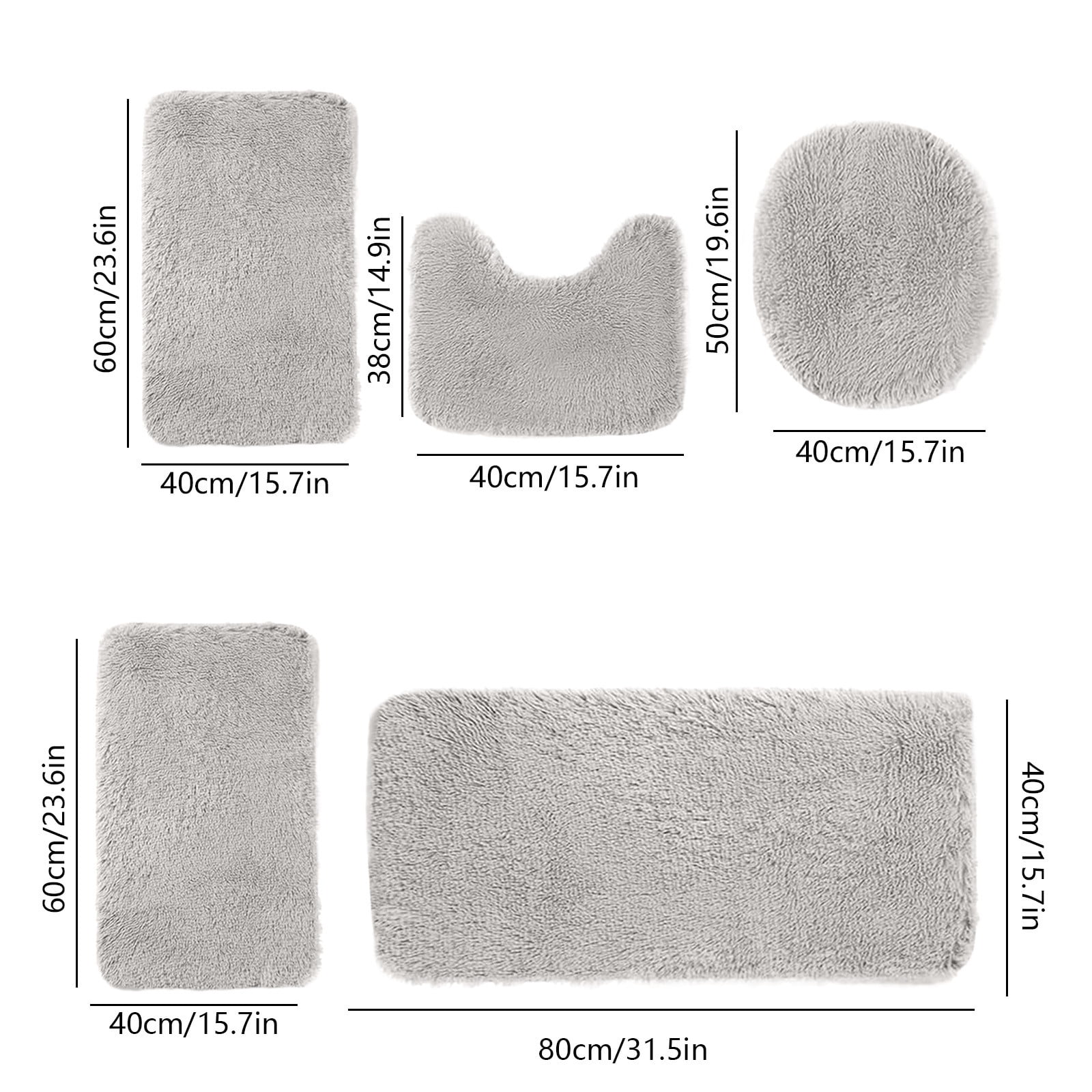 CSSAD Soft 5-Piece Solid Color Bath Rugs, Brown Bathroom Rug Set 5 Pieces Ultra Soft, Non Slip Chenille Toilet Mat,Absorbent Plush Shaggy Bath Mats for Bathroom,Bedroom,Kitchen,Gray