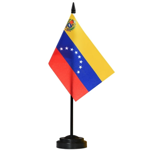 ANLEY Venezuela Deluxe Desk Flag Set - 6 in x 4 in Miniature Venezuelan Desktop Flag
