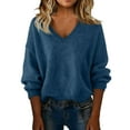 thumbnail image 4 of Sweaters for Women V Neck Long Sleeve Trendy Knitted Pullover Soft Warm Sweater Tops Navy L, 4 of 6
