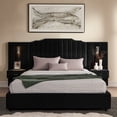 thumbnail image 5 of LOOM Queen Size Upholstered Bed Frame with Velvet Fabric,Vertical Stripe Design with Buttons Around Platform Bed with Headboard,Solid Frame & Bedside Table-No Box Spring Needed-Black, 5 of 9