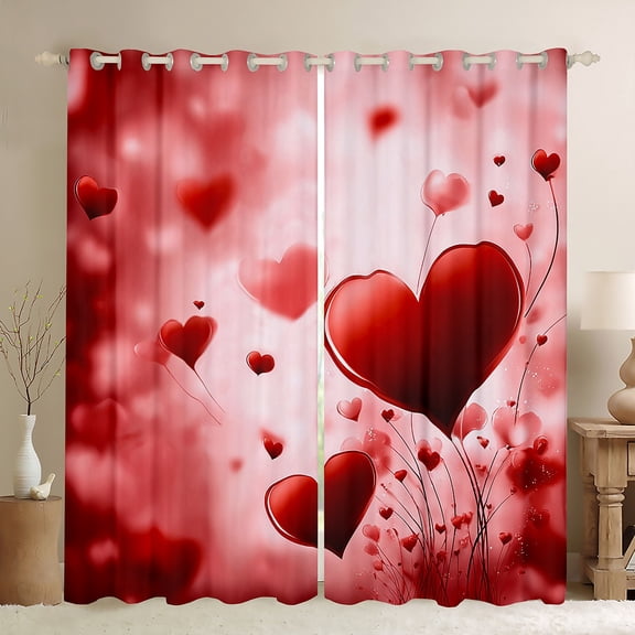 Homewish Teens Female Men Romantic Couple Lover Black Out Curtains,Red Love Heart Print Curtains Pack of 2 (42x63 Each),Happy Valentine'S Day Bedroom Curtains,Super Cozy Room Decor