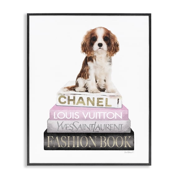 Stupell Industries Glam Spaniel Puppy Pink Fashion Bookstack Black Framed Giclee Art, 11 x 14, by Amanda Greenwood