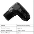 thumbnail image 3 of 8AN to 3/8" NPT Male 90 Degree Fitting Adapter Aluminum 2PCS, 3 of 10