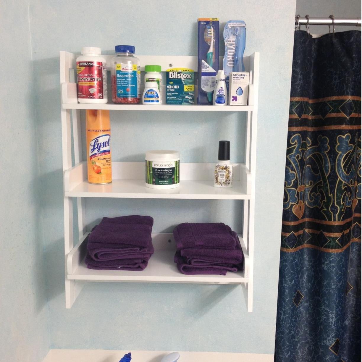 STAROUS  3 Tier Bathroom Shelf Wall Mounted with Towel Hooks, Bathroom Organizer Shelf Over The Toilet (White)