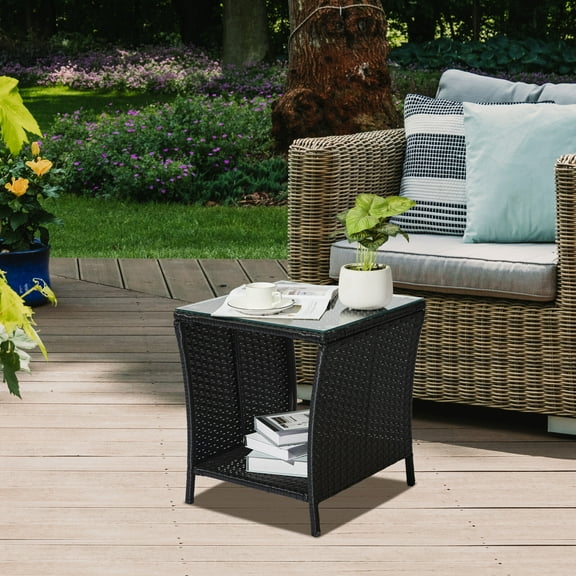 Sycol Wicker Patio Side Table – Outdoor Square Coffee Table with Durable Rattan Wicker Construction, Versatile End Table for Garden, Deck, Balcony & Poolside | Weather-Resistant Design