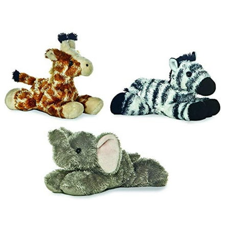 Aurora 31289, 16609, 16607 Jungle Animals - Elephant, Giraffe, and Zebra Bundle of 3 Plush, Multi-Color
