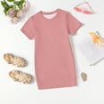 thumbnail image 5 of Abcomgle Girls Dresses Size 10-12 Casual A Line Short Sleeve Midi Dress Solid Crew Neck Sundresses Summer Lightweight Dresses,Complexion,3-4Years, 5 of 7