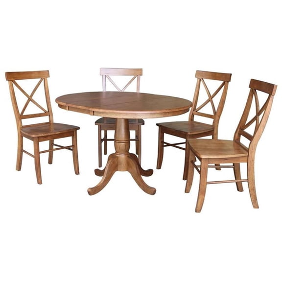 36" Solid Wood Round Extension Dining Table with 4 Chairs in Oak