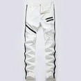 thumbnail image 2 of HOOMEUMY Men's Red Ripped Jeans Slim Fit Stretch Denim Pants Streetwear Fashion Trousers with Zipper Detail White 44, 2 of 9