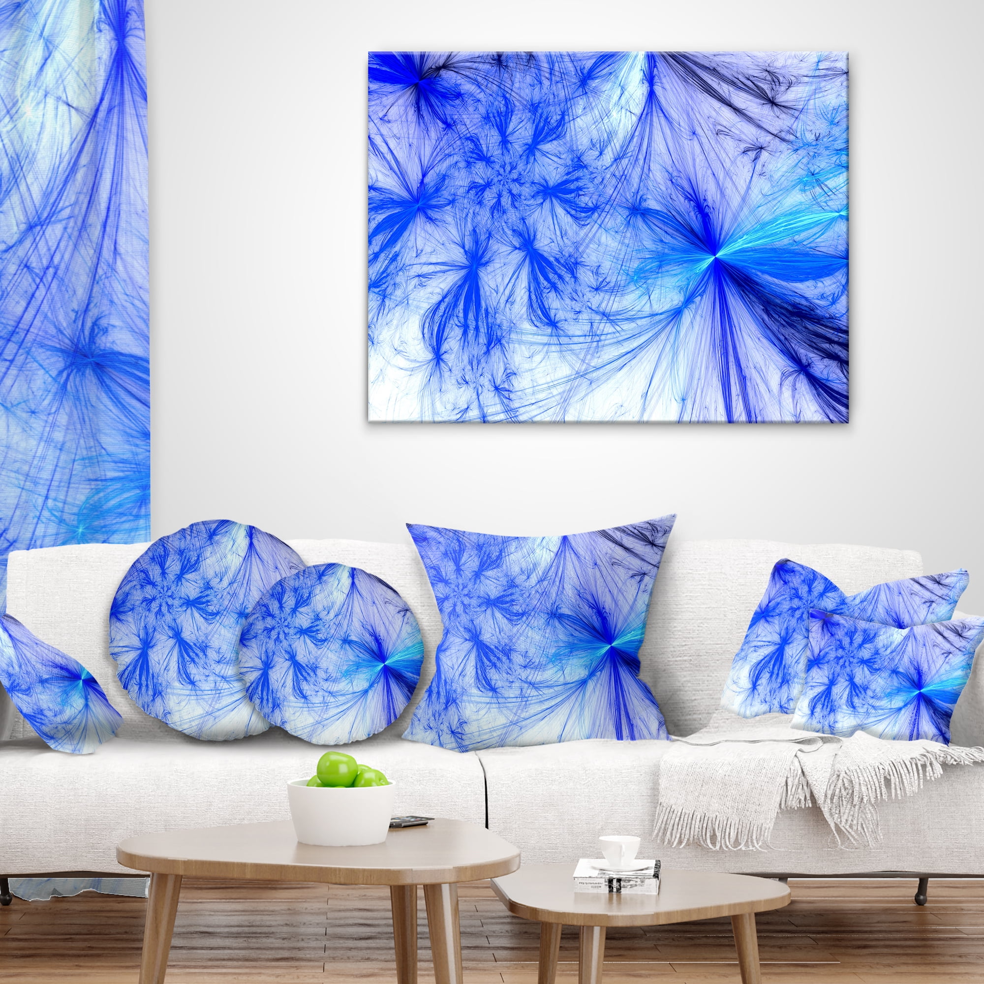 Designart Christmas Fireworks Blue - Abstract Throw Pillow - 18x18