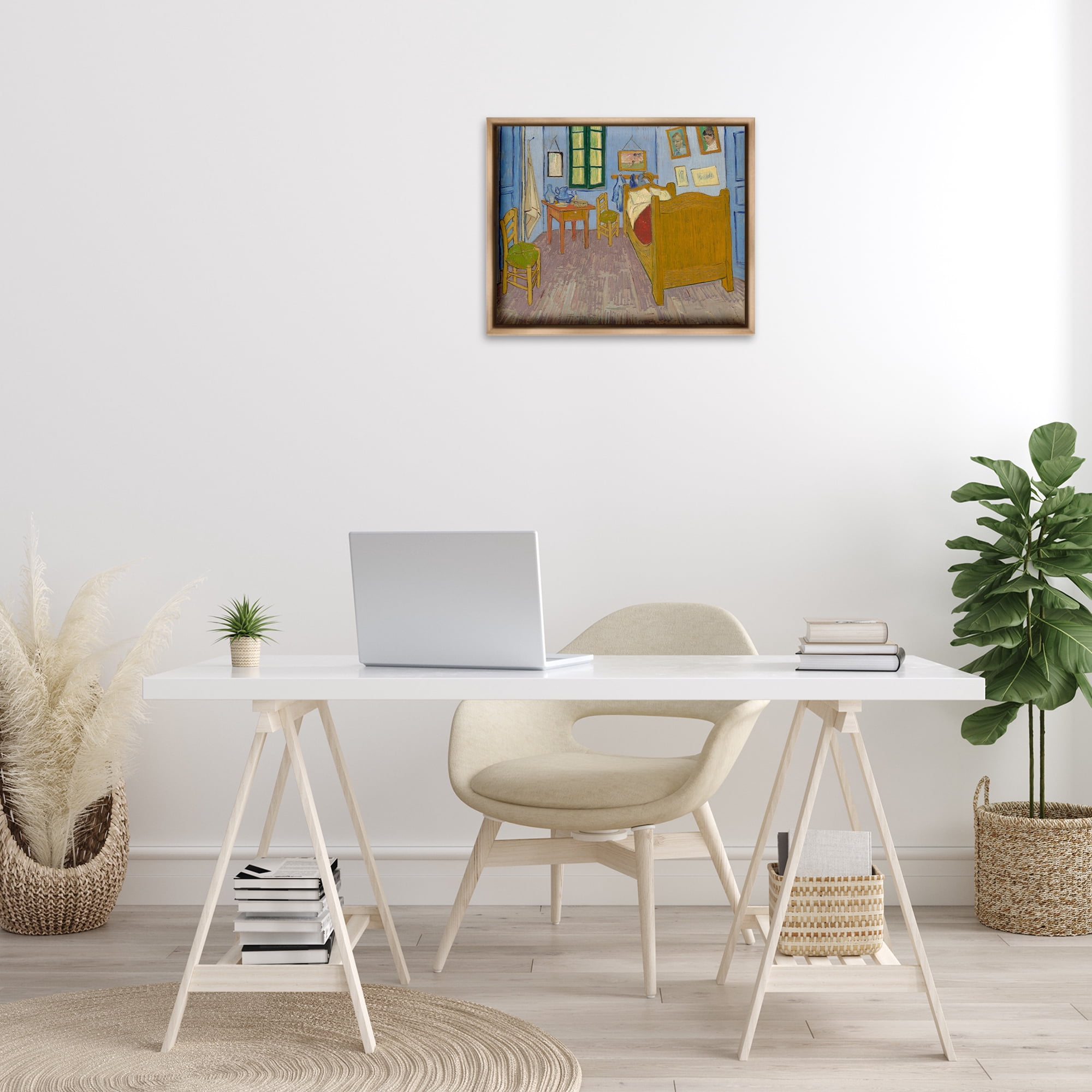 Stupell Industries Classical Van Gogh Bedroom Buildings & Architecture Painting Brown Floater Framed Canvas Art Print Wall Art, 21 x 17