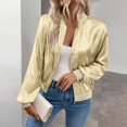 thumbnail image 3 of (One) Women's Metal Bomber Jacket Lightweight Zipper Long Sleeve Fashion Jacket, 3 of 6