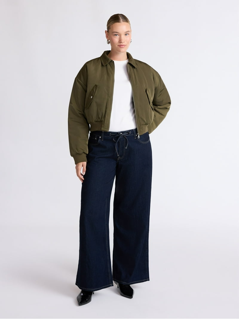 未使用タグ付き　BULKY SLEEVE CROPPED JACKET Scoop Women's Cropped Bomber Jacket, Midweight, Sizes XS-XXL