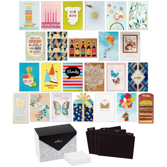 Hallmark Assorted Boxed Handmade Greeting Cards (Scattered Dots)—Birthday, Baby Shower, Wedding, Sympathy, Thinking of You, Thank You, Pack of 24
