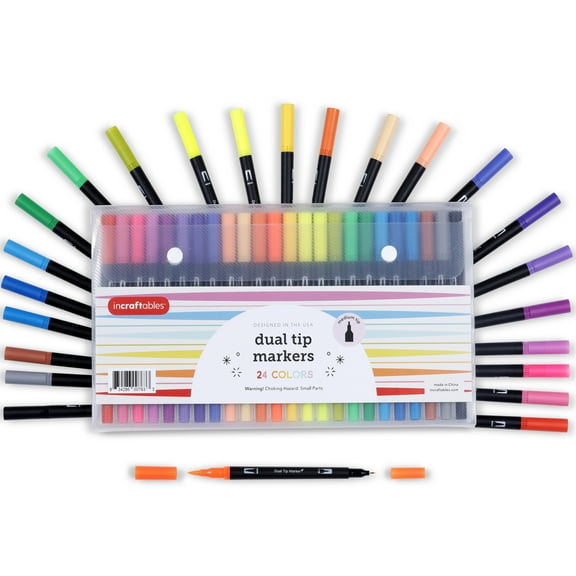 Incraftables Dual Tip Markers Set, 24 Colors, Fine Tip, No Bleed, Art Drawing Coloring