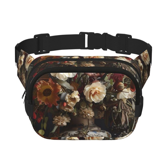 Balery Vintage Floral Vase A Mochila Cinturón para Mujeres y Hombres, Bolsa de Cintura Impermeable de Doble Capa con Correa