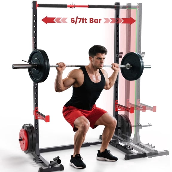 FED Fitness Multi-Functional Power Rack: Adjustable Squat Stand with Pull-Up Bar, Compatible with 6FT/7FT Barbells for Home Gym