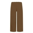 thumbnail image 6 of Kopltyrfg Women Linen Pants 2024 Summer Trendy Casual Loose High Waist Wide Leg Pants Vacation Lounge Pants with Pocket Brown S, 6 of 6