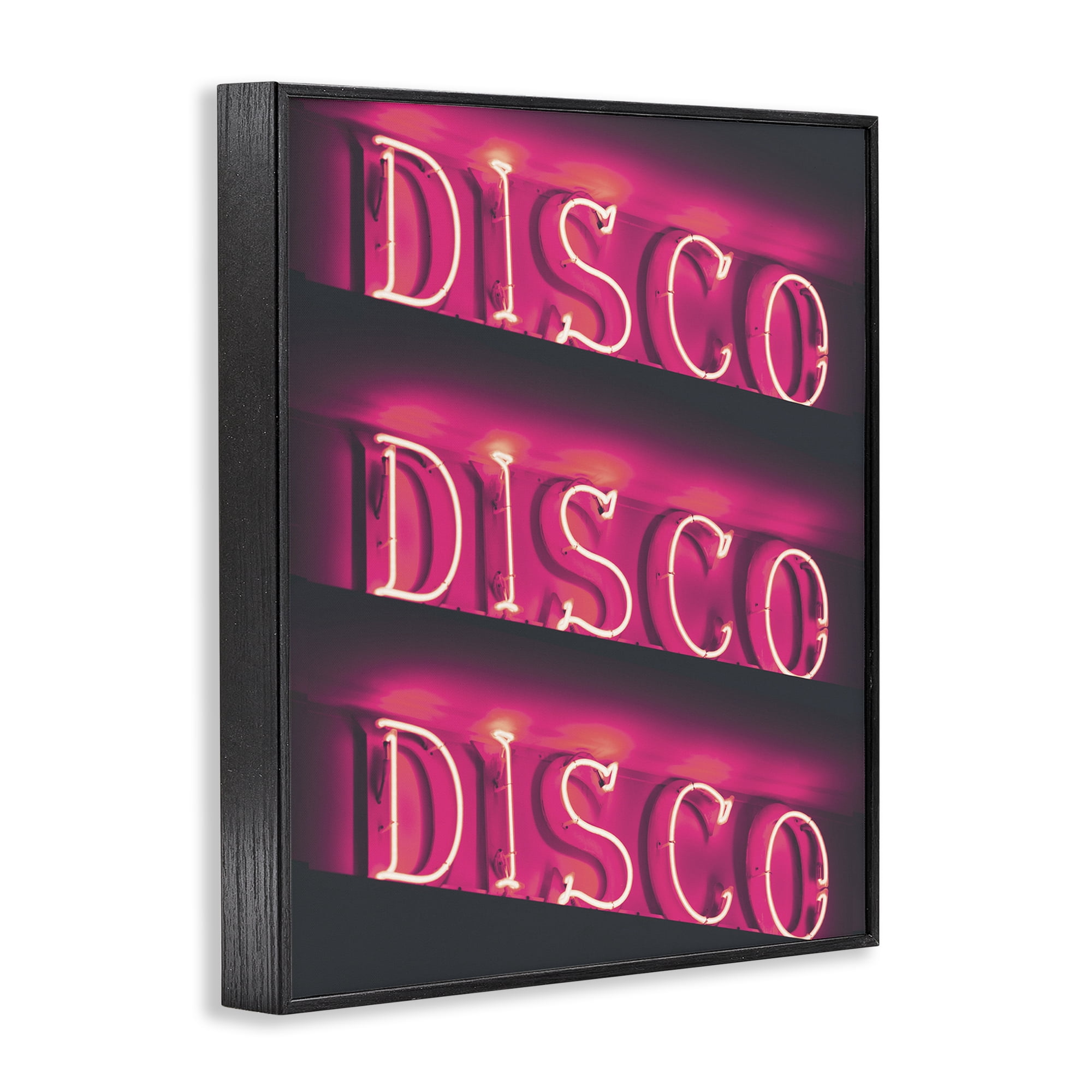 Stupell Industries Pink Disco Neon Lights Typography Painting Black Framed Art Print Wall Art, 24 x 30