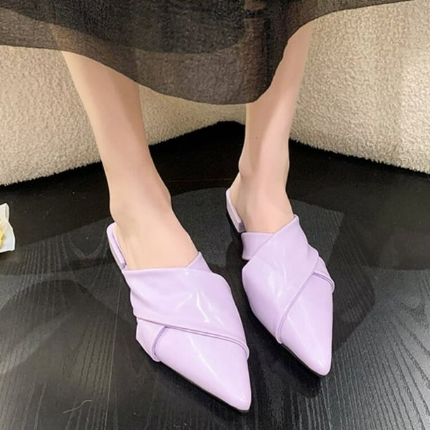 Mules negros para mujer, zapatos sin cordones, zapatillas de tacón bajo para mujer, novedad de 2023, sandalias de mulas rojas moradas con punta en pico, diseñador Luxury36 Gao Jinjia LED