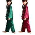thumbnail image 4 of Gyratedream 3-14Y Child Girl Boy Silk Satin Button Down Long Sleeve Pajamas Set Sleepwear, 4 of 10