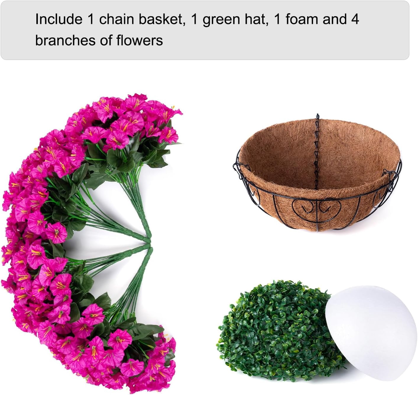 Artificial Fake Hanging Flowers Plants Baskets for Outdoor Outside Summer Decoration, Faux Silk Fuchsia Morning Glory in Planter UV Resistant Realistic for Home Porch Patio Balcony Garden Yard