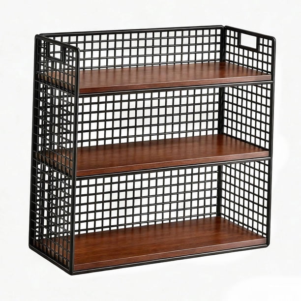 Estante de escritorio de madera de 3 niveles para cocina, escritorio y sala de estar. Negro S
