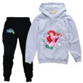 thumbnail image 3 of Ropa deportiva para niños de La Sirenita, trajes casuales con capucha para niñas, pantalones negros, traje para adolescentes, ropa de abrigo para niños, conjuntos para bebés, 3 of 5