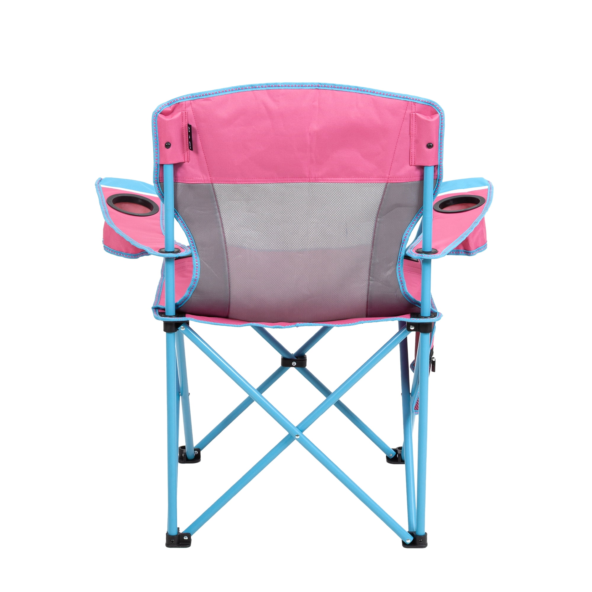 Macsports Oversized Folding Camp Chair with Cup Holders, Pink with Blue Accents and Frame