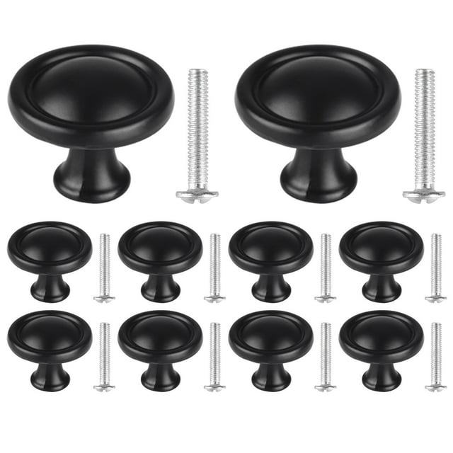 asddcavvf 10 Pcs Boutons d'Armoire de Cuisine Poignées Rondes Matériel d'Armoire Boutons Ronds avec Vis Finition Noire Élégante pour Salle de Bain Pince Utilitaire Robuste avec Lanière Couverture Fort