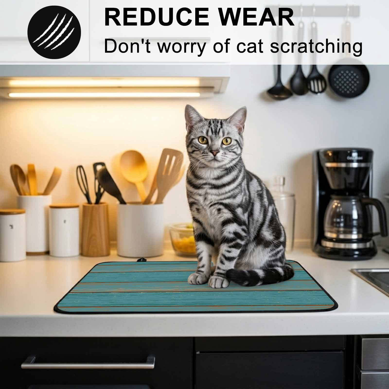 Teal Wood Grain Stove Top Cover for Electric Stove, Heat-proof & Non Slip Glass Top Stove Cover Protector, Farmhouse Vintage Wooden Rustic Kitchen Flat Cooktop Rubber Mat 24x21 Inches
