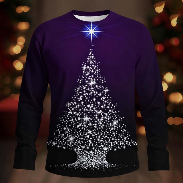 Amzcrzy Sudadera Para Hombre, Con Estampado Navideño, Informal, De Manga Larga Y Cuello Redondo, Color Morado, 3Xl