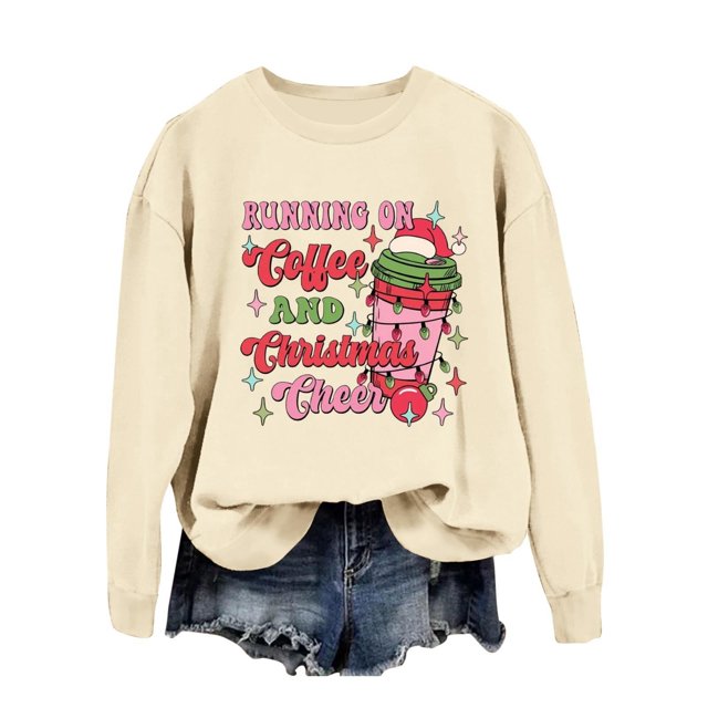 WEAIXIMIUNG Sweatshirt Dressy Women's Casual Light String Letter Large Print Sweatshirt Long Sleeve Sweatshirt