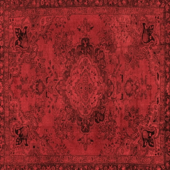 Ahgly Company Machine Washable Indoor Square Abstract Red Modern Area Rugs, 3' Square