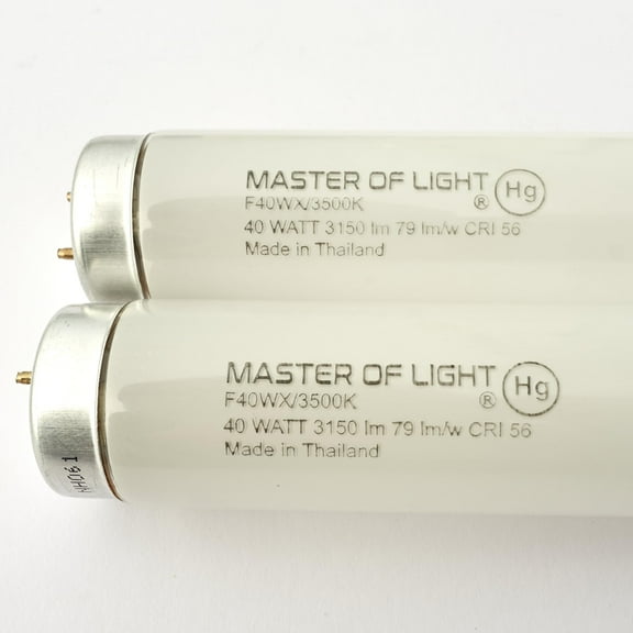 Master of Light F40T12 Neutral White Fluorescent Tubes, 2-Pack, 48-Inch, 40W, 3500K, 3150 Lumens, T12 G13