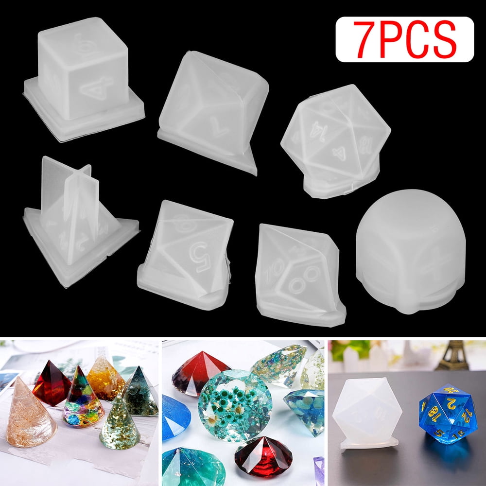 EEEKit 7 Shapes Silicone Resin Casting Resin Dice Molds, Polyhedral