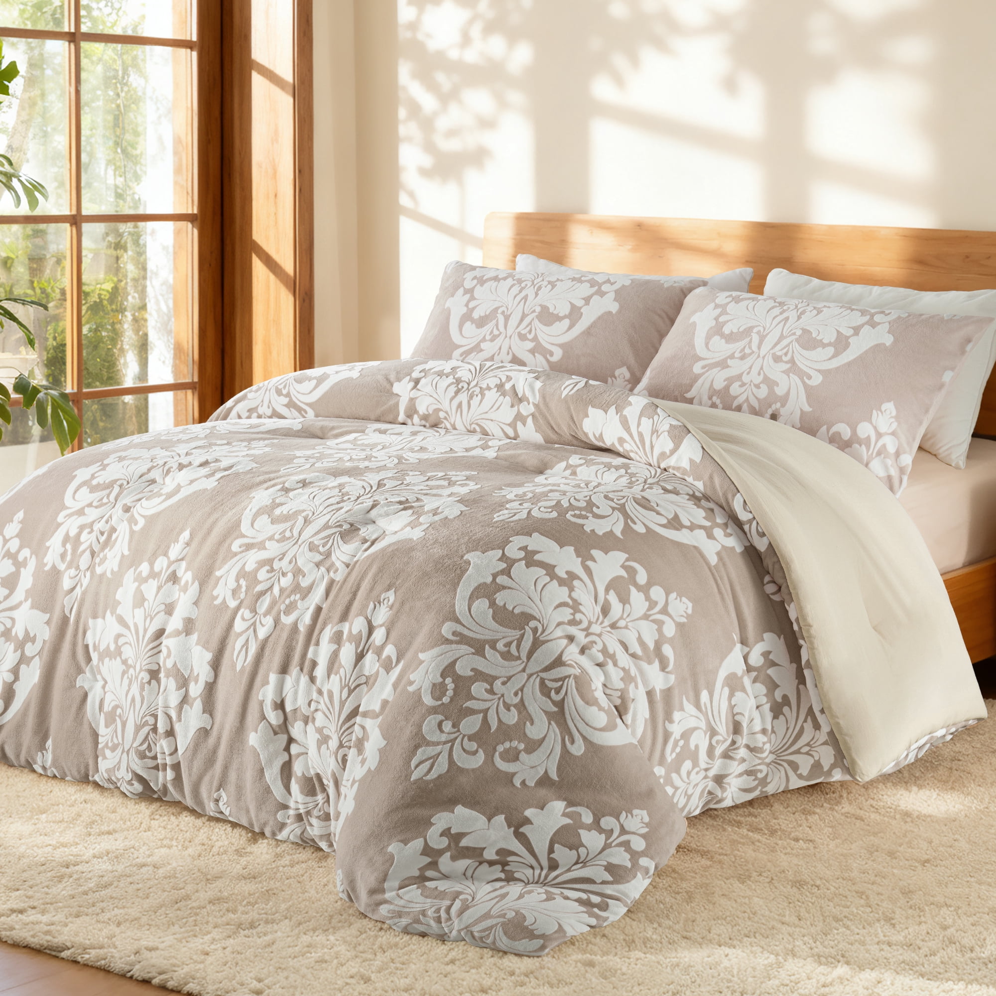 Exclusivo Mezcla Luxury Fuzzy Twin Comforter Set, 2 Pieces Boho Soft Warm Camel Comforters, Reversible Flannel Fluffy Bedding Comforter Sets for All Seasons