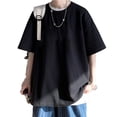 thumbnail image 1 of Camiseta de manga corta con cuello redondo para hombre, Tops holgados de Color liso, camisa básica de verano con cuello redondo para hombre, negro XL, 1 of 12